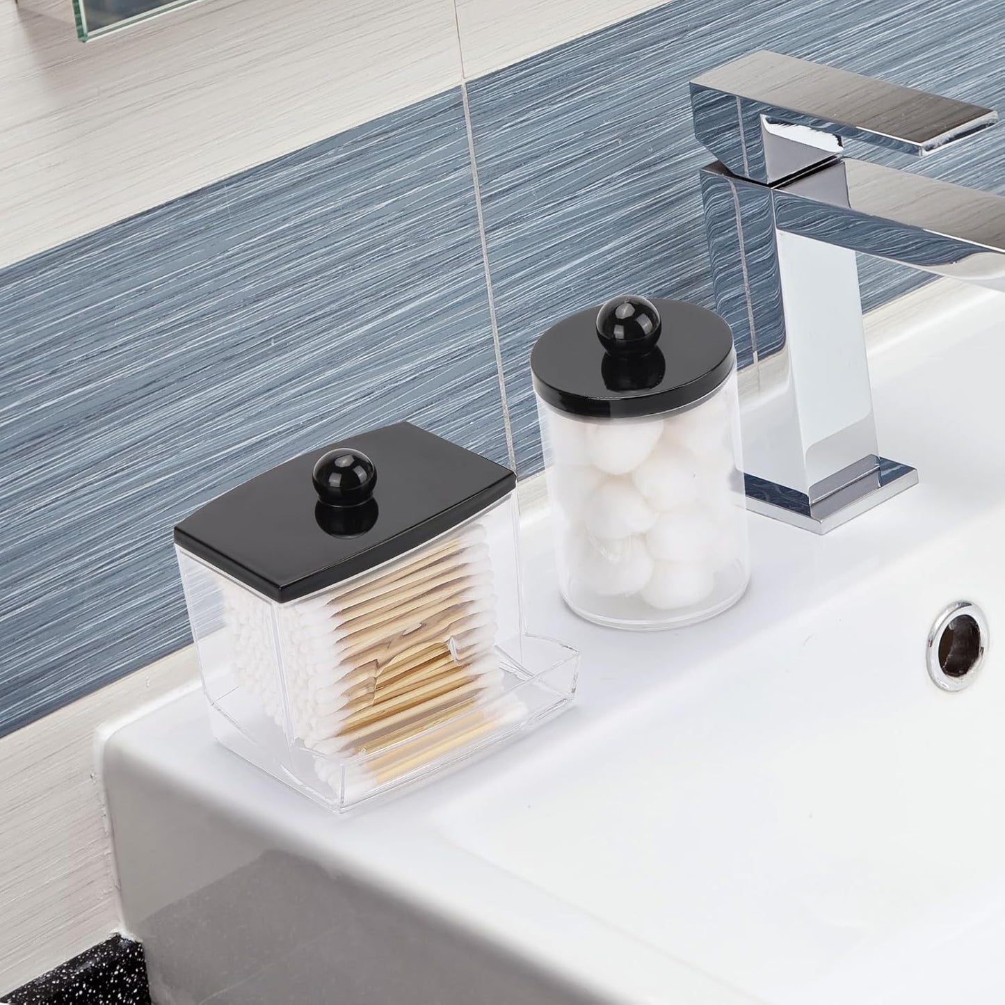 Tbestmax Q-Tips Holder Dispenser - Stylish Bathroom Organizer with Black Lid for Cotton Swabs & Pads