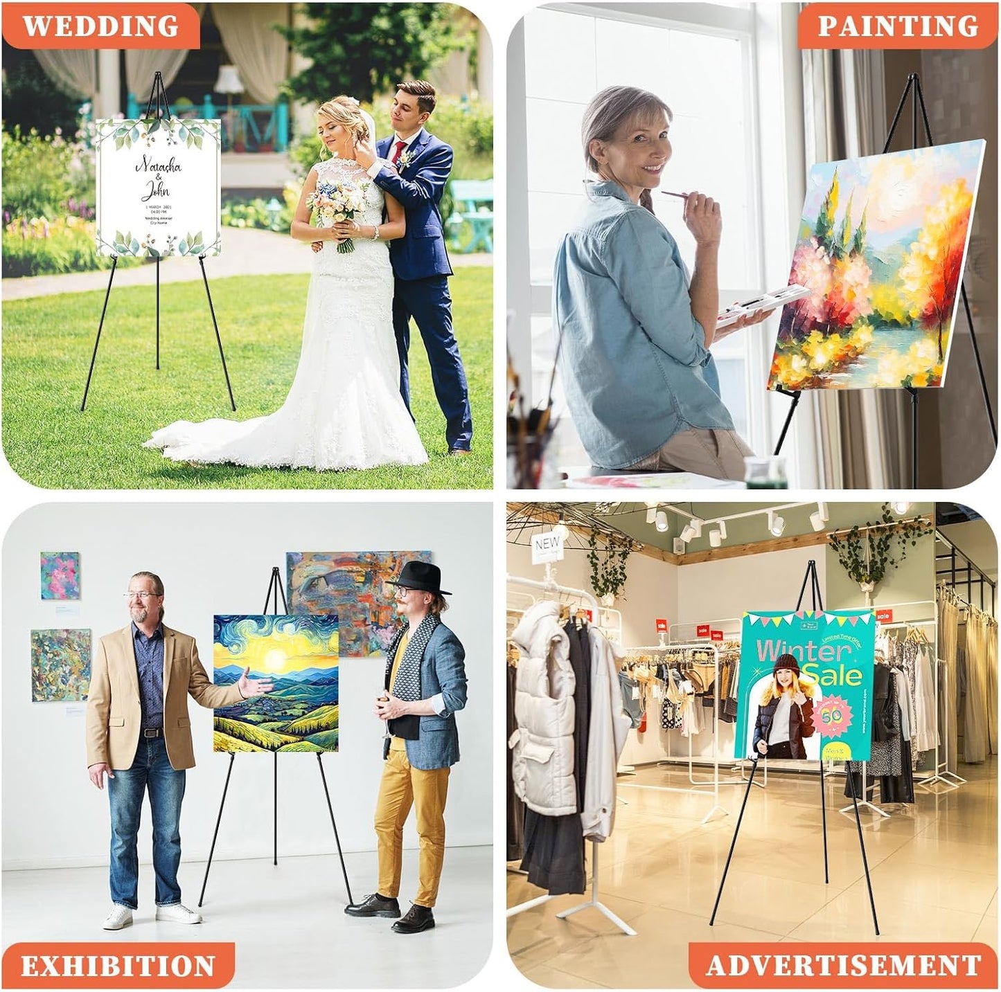 Skiennix Easel Stand - 63" Portable Adjustable Tripod for Wedding Signs | Lightweight Black Metal (2 Pack)