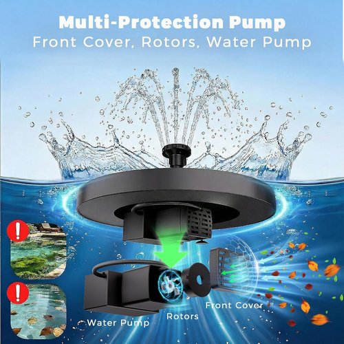 AISITIN Solar Bird Bath Fountain Pump - 2.5W Solar Powered with 6 Nozzles | Ideal for Gardens, Ponds, and Aquariums