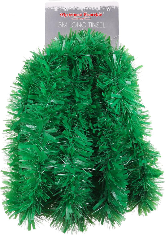 Chunky Fine Christmas Tinsel Garland 3m - Lime Green Holiday Decoration