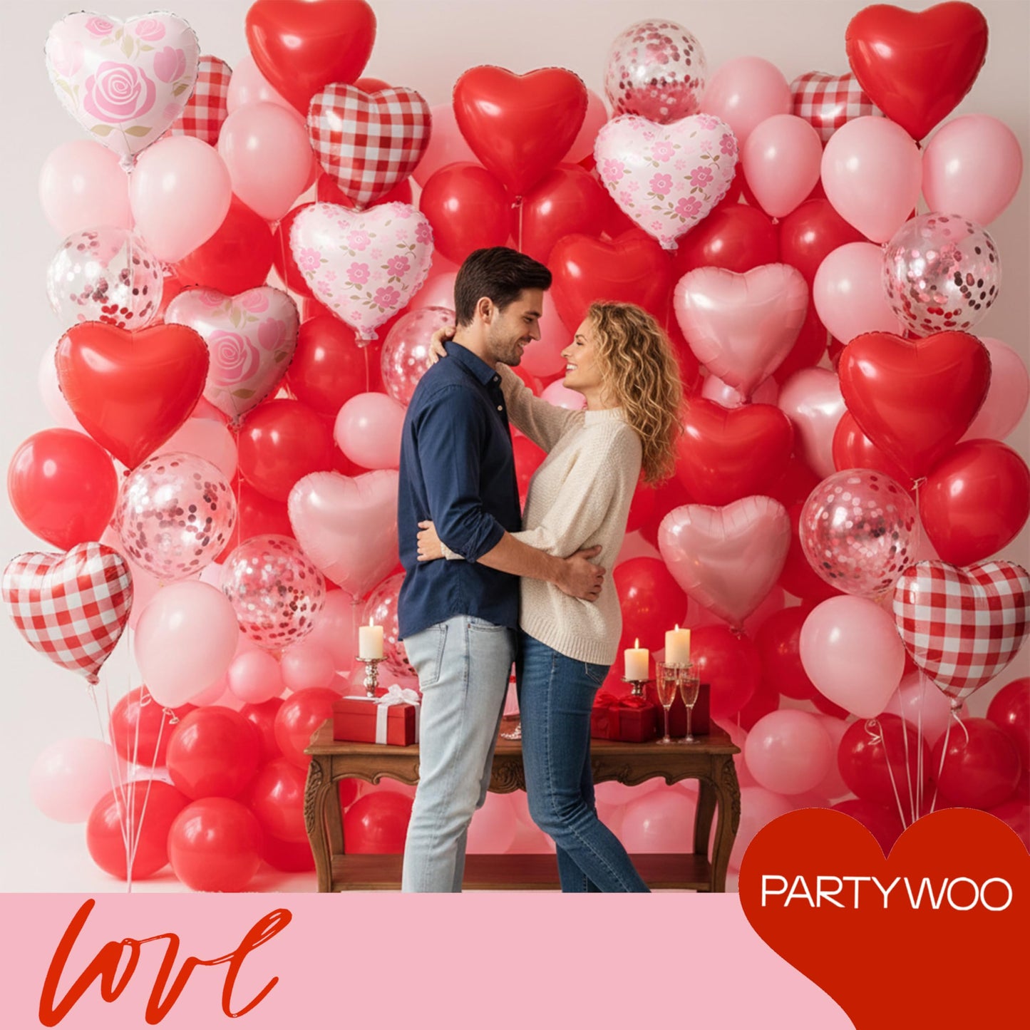 PartyWoo Valentine's Balloons 15pcs 18 Inch Pink Red and White Foil Heart Balloons Set for Romantic Valentine's Day Galentine's Day Wedding Anniversary Engagement Bridal Shower Party Decorations