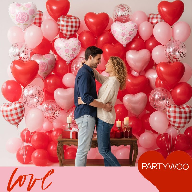 PartyWoo Valentine's Balloons 15pcs 18 Inch Pink Red and White Foil Heart Balloons Set for Romantic Valentine's Day Galentine's Day Wedding Anniversary Engagement Bridal Shower Party Decorations