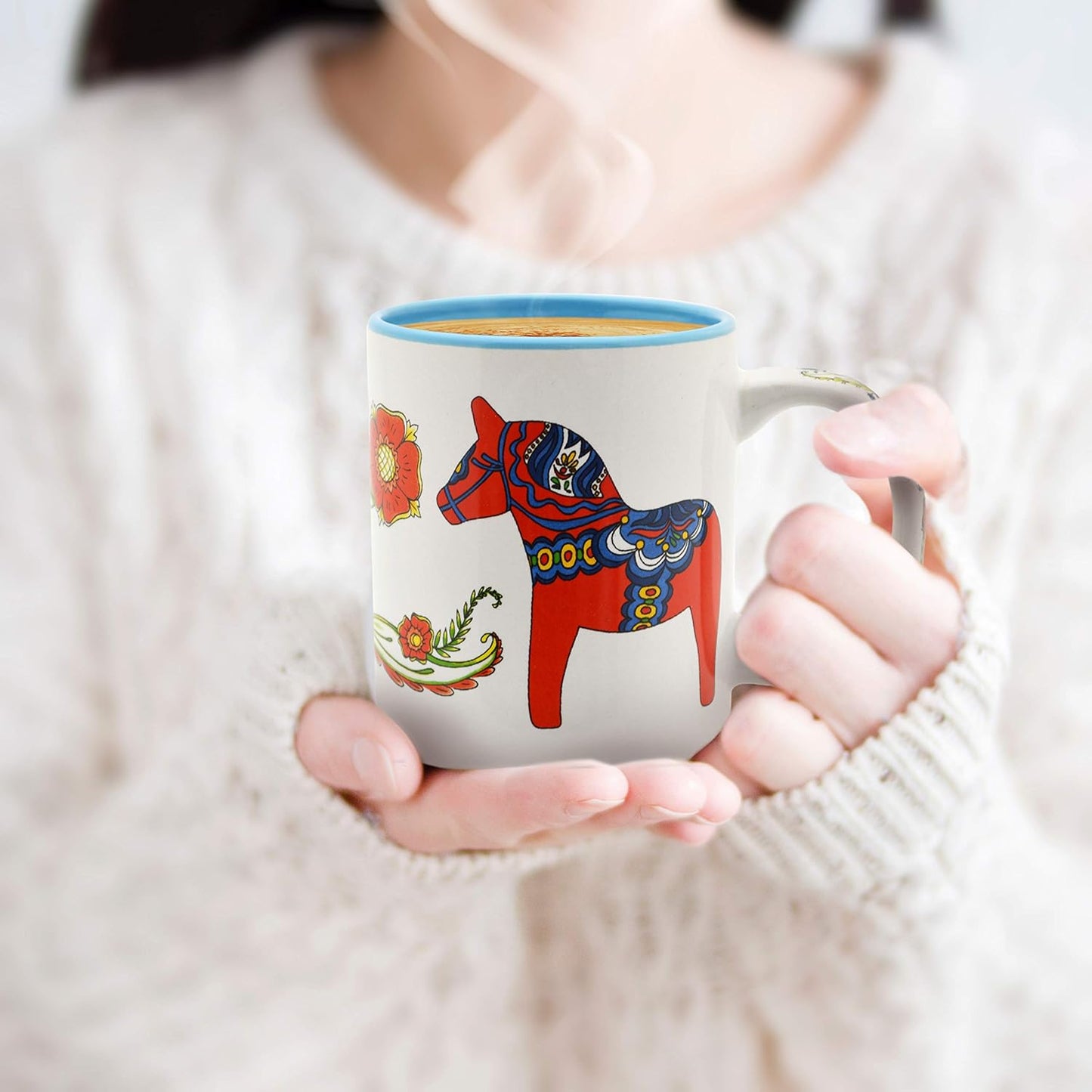 Swedish Dala Horse Ceramic Coffee Mug - 12 oz, Unique Christmas Gift, Premium Quality