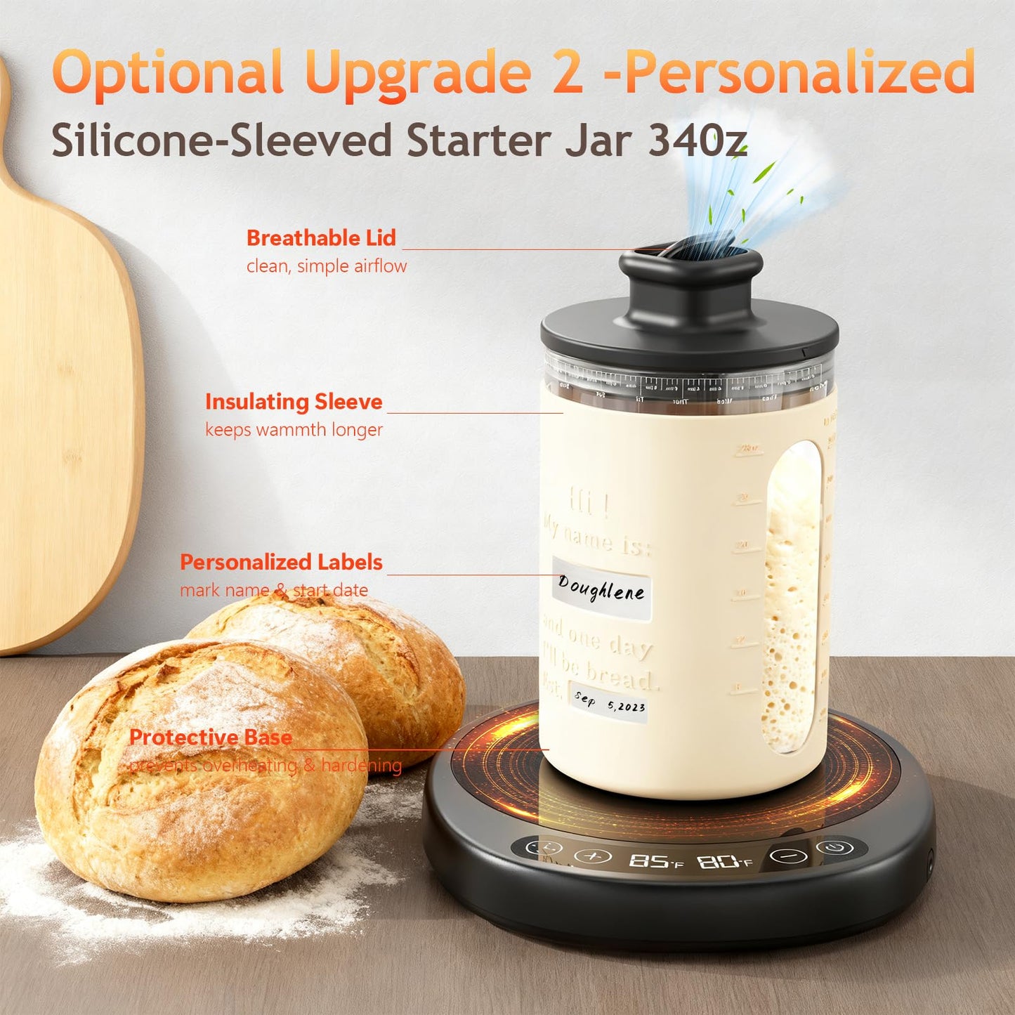 SourKeeper, Larger 2-in-1 Sourdough Starter Warmer Pro - 2026 Upgrade Larger Heating Plate, Dough Temp Probe, 1°F Control (70–110°F), 24H Timer, Real-Time Monitoring, for Beginner Bakers-Transparent