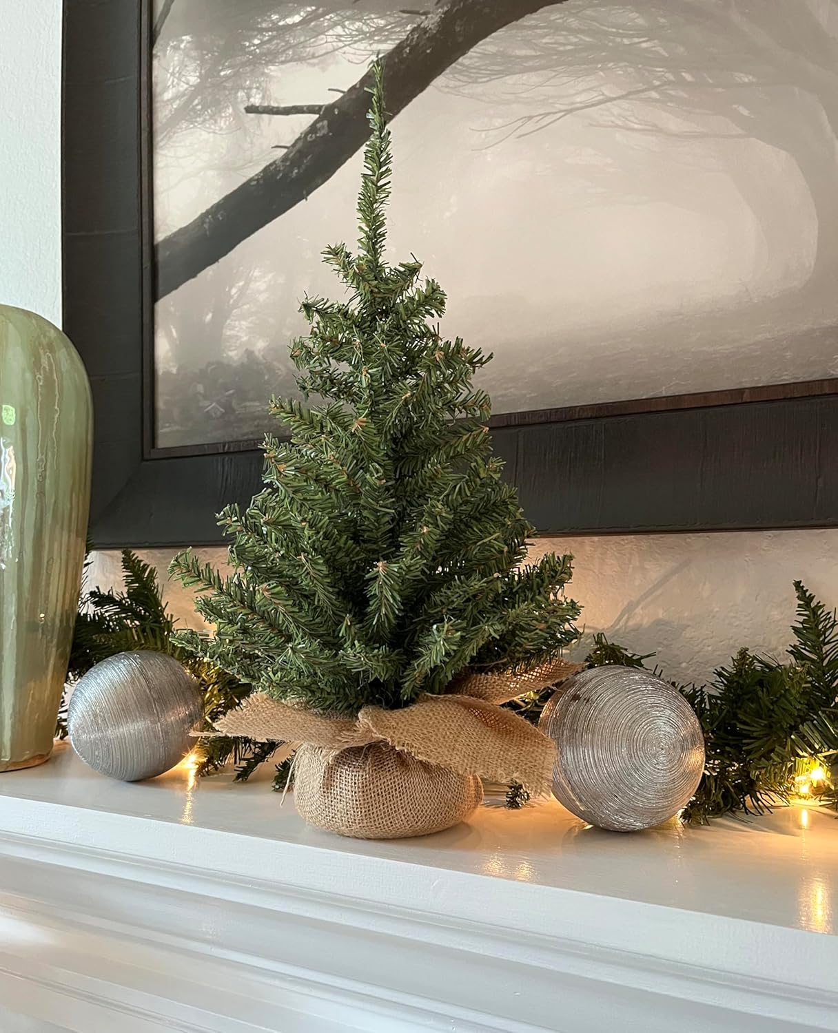 16-Inch Christmas Tabletop Tree with Burlap Base - Festive Holiday Decor