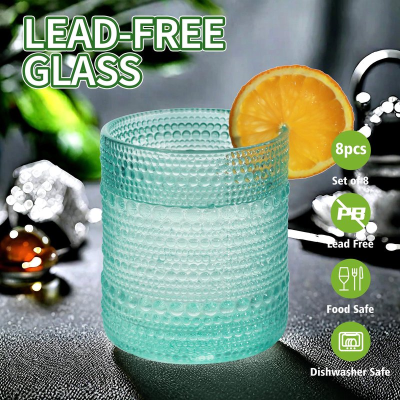 Lumkit Vintage Hobnail Driinking Glasses Set, Glassware Drinking Set of 8, 12 oz Highball Glasses & 10 oz Cocktail Glasses, Tumbler Glasses for Cocktails, Whiskey, Juice, Milk
