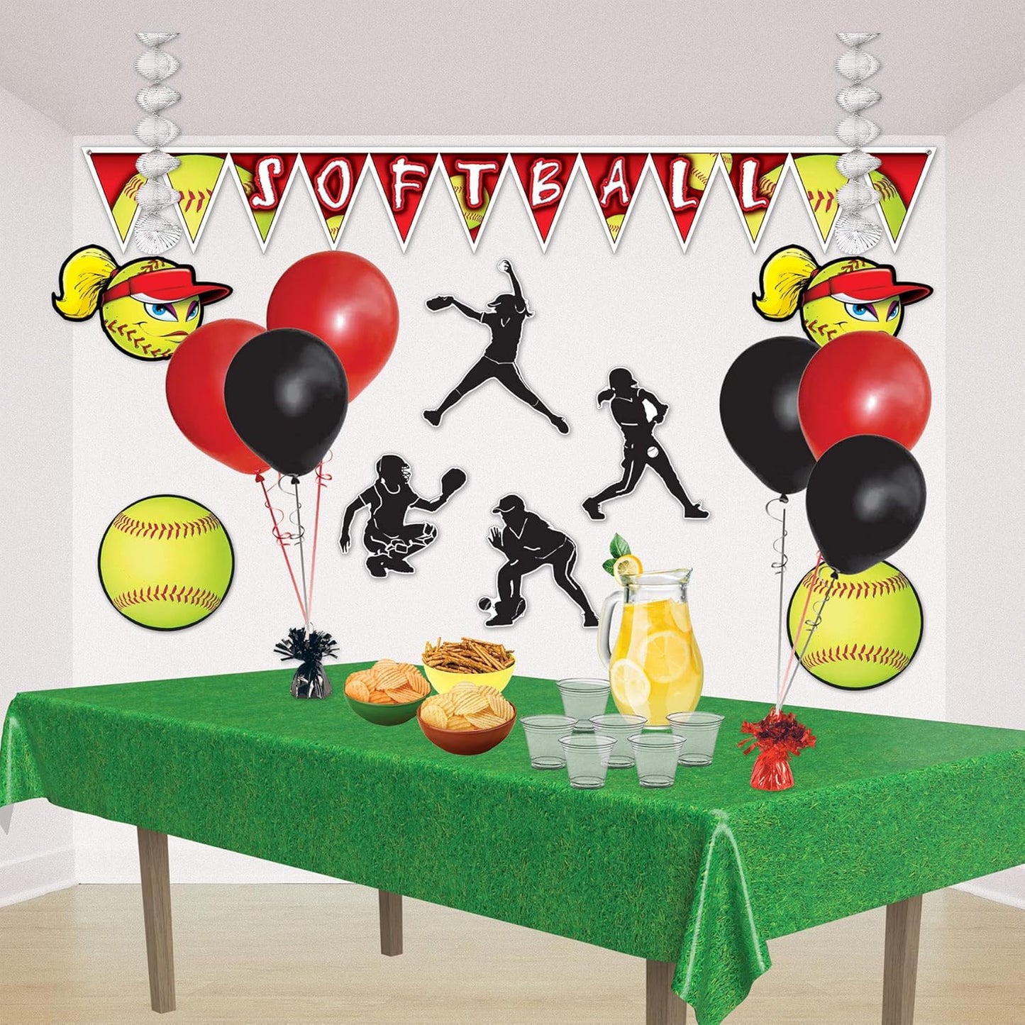 Softball Silhouettes Set - 8 Pieces, 9" to 12.5", Black & White Decor