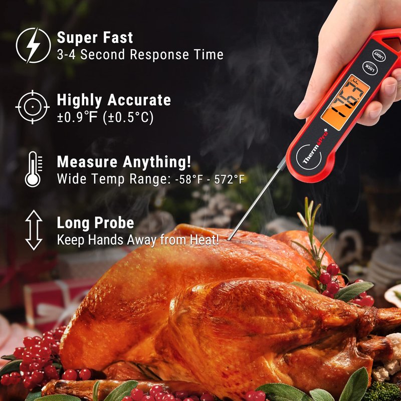 TempPro TP19H Waterproof Digital Meat Thermometer for Grilling with Ambidextrous Backlit and Motion Sensing Kitchen Cooking Thermometer for BBQ Grill Smoker Oil Fry Candy(Previously ThermoPro)
