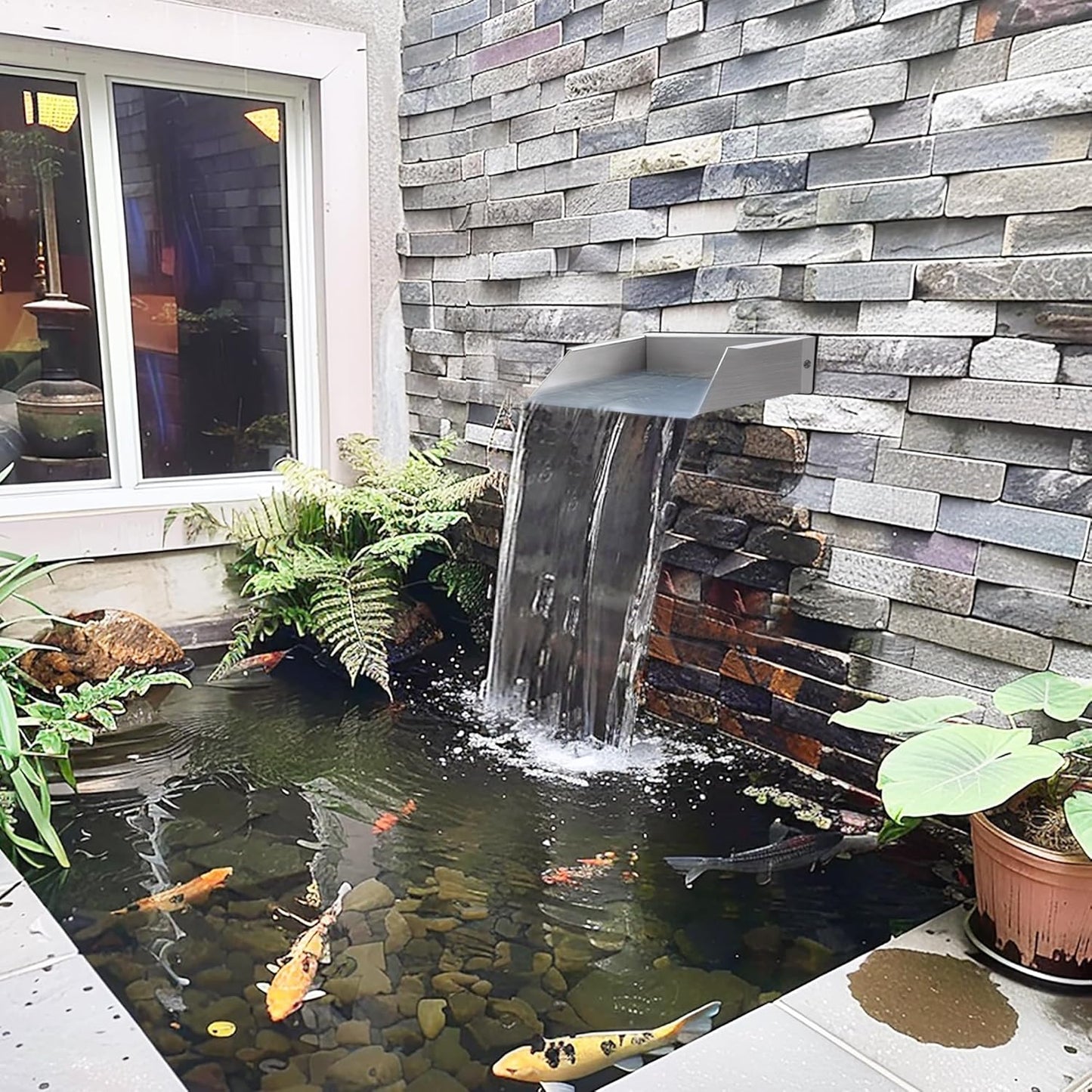 304 Stainless Steel Pool Waterfall Stream Element,Extension Stream,Garden Waterfall DIY Fountain for Garden,Yard,Terrace,Pond Basin,Fountain,Balcony