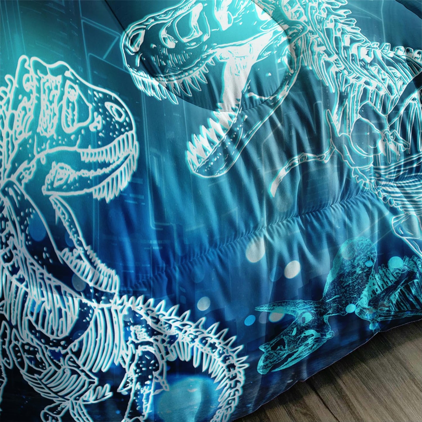 Dinosaur Comforter Set for Teens Boys Girls,Dino Eyes 3 Pieces Bedding Set Queen,Dark Blue Lightweight Down Alternative Bedding Sets for All Season
