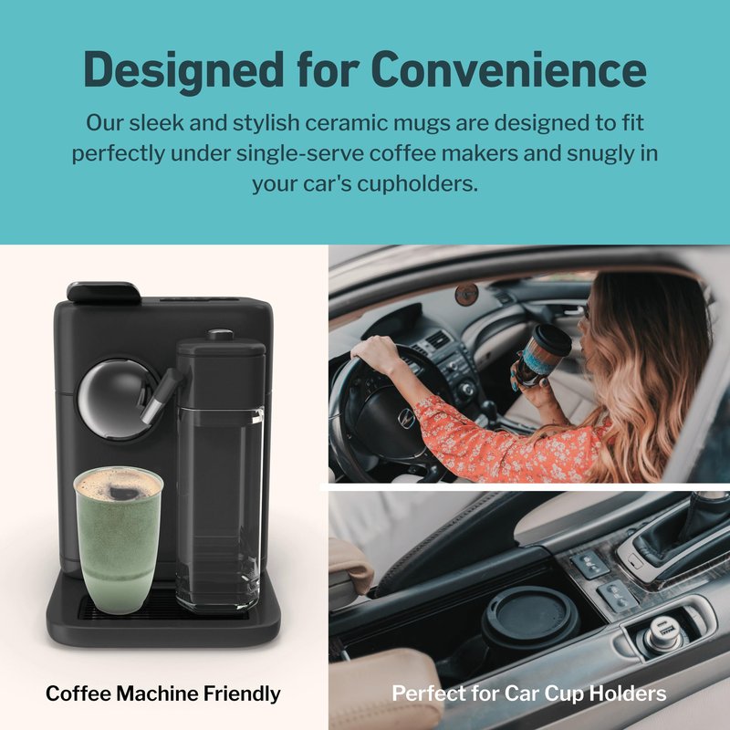 NOVA CERAMICS Travel Mug – Travel Coffee Tumbler – On the Go Coffee Mug – Microwave & Dishwasher Safe Green CoffeeTumbler - Gifts for Women Men Him Her – 12oz – Emerald