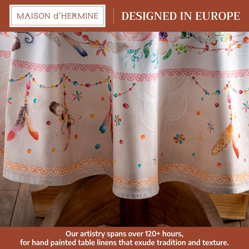Maison d' Hermine Table Cloth Round Table 100% Cotton 63 Round Inches Tablecloth Reusable Decorative for Dining Kitchen Room Farmhouse Home Gifts for Mothers Day Spring Summer - Ibiza - Beige
