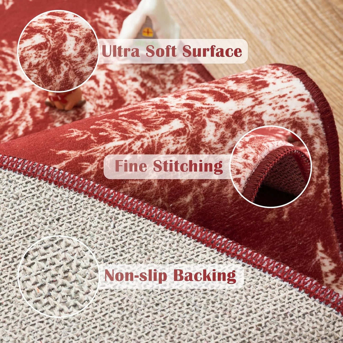 COLLACT Christmas Round Rug 5ft Area Rug Red Xmas Tree Washable Non Slip Soft Circle Round Holiday Decor Floor Carpet for Kitchen Bedroom Bathroom Laundry Foyer Nursery Living Room