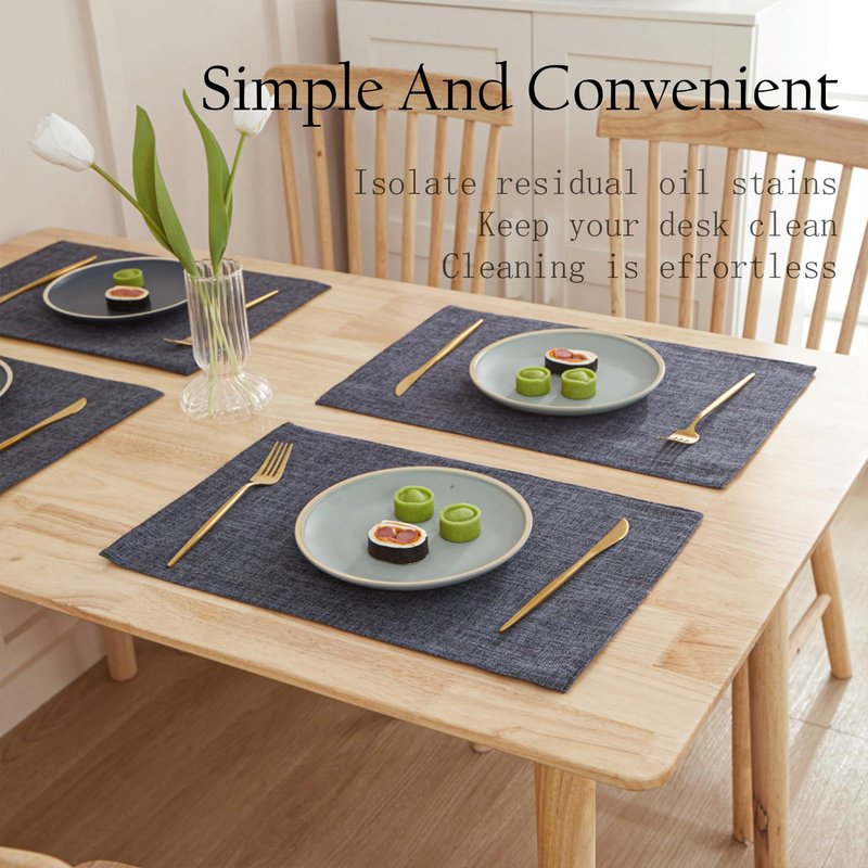 Linen Placemats Set of 4-12“ x 18”-Easy Clean Placemats and Table Mats,Heat-Resistant and Non Slip Dining Placemats,Suitable for Indoor and Outdoor,Durable Rectangular Linen Table Mats(4, Carbon Gray)