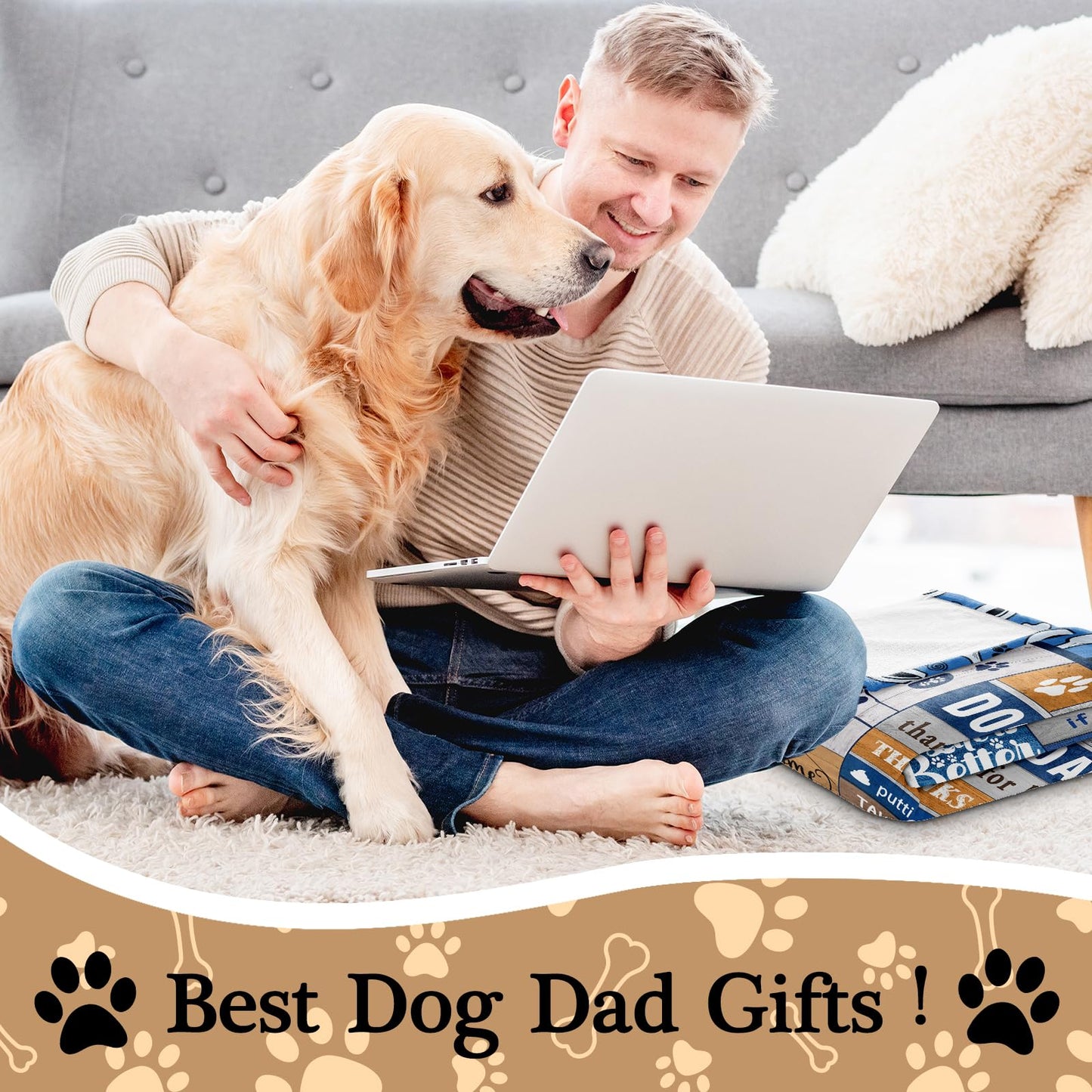 LONQELI Dog Dad Gifts for Men, Dog Dad Gifts Blanket 60"x50", for Dog Lovers Men, Dog Lover Gifts for Men, Best Dog Dad Gifts, Gifts for Dog Dad Birthday, Dog Owner Gifts for Men