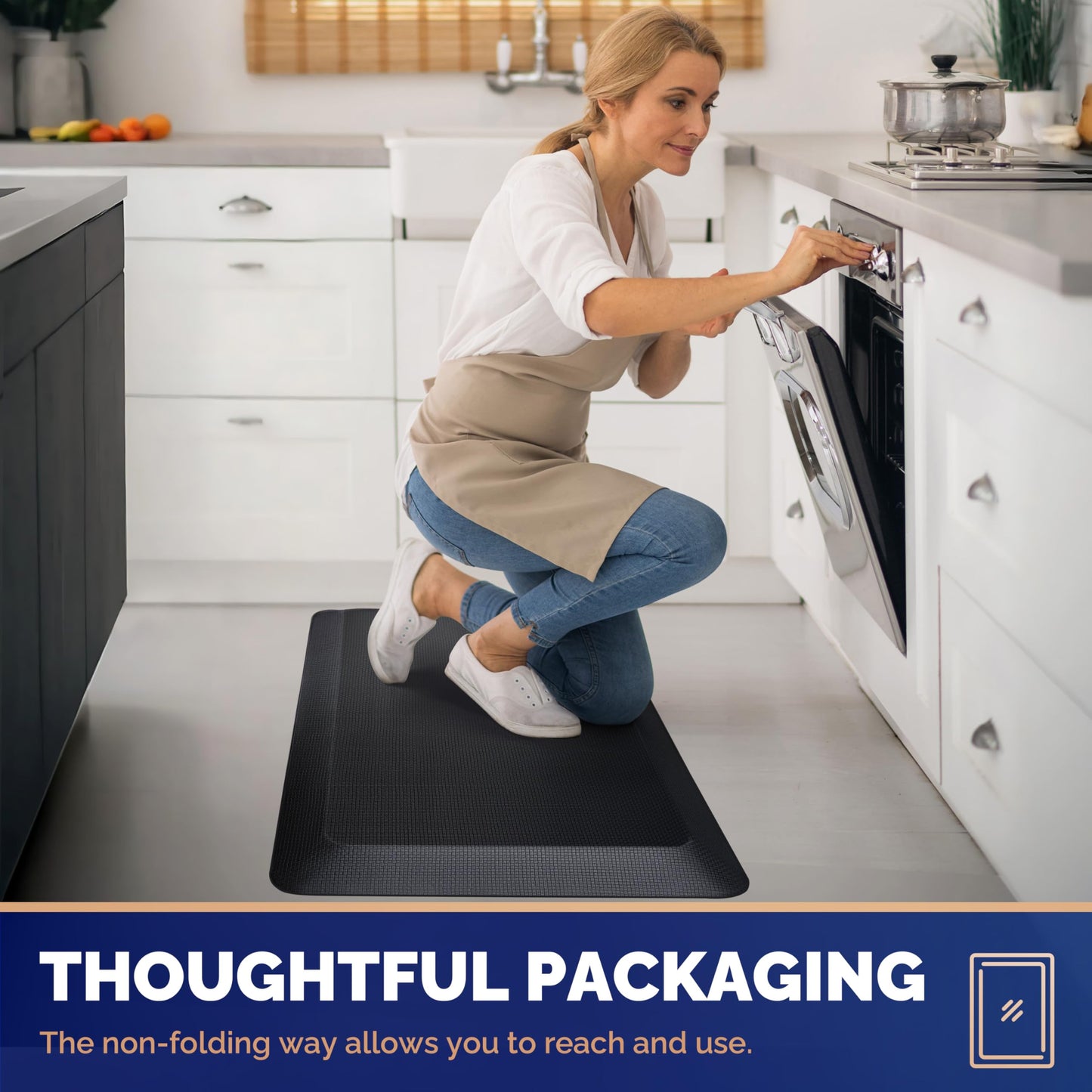 FEATOL 2 Packs Kitchen Mats Cushioned Anti Fatigue – 9/10 Extra Thick Standing Desk Mat Memory Foam, Ergonomic Floor Padded Comfort at Home, Kitchen, Office, Garage – NOT PVC (17" x 24", Black)