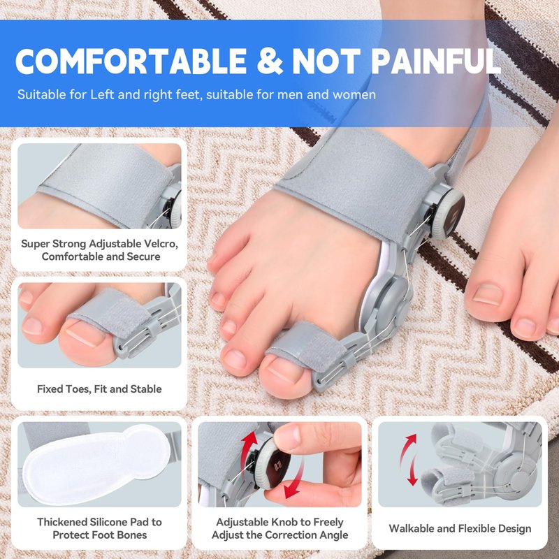 SHIADA Bunion Corrector for Women & Men Adjustable, Knob-Control Toe Straightener with Silicone Cushion, Non-Slip Orthopedic Bunion Relief Brace for Left & Right Foot