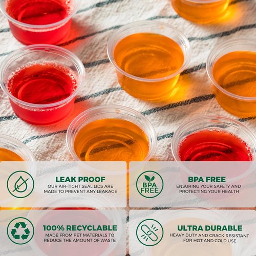 Freshware Portion Cups with Lids - 4-Ounce Plastic Containers for Souffle, Sauce, Snacks | 100 Sets, BPA Free