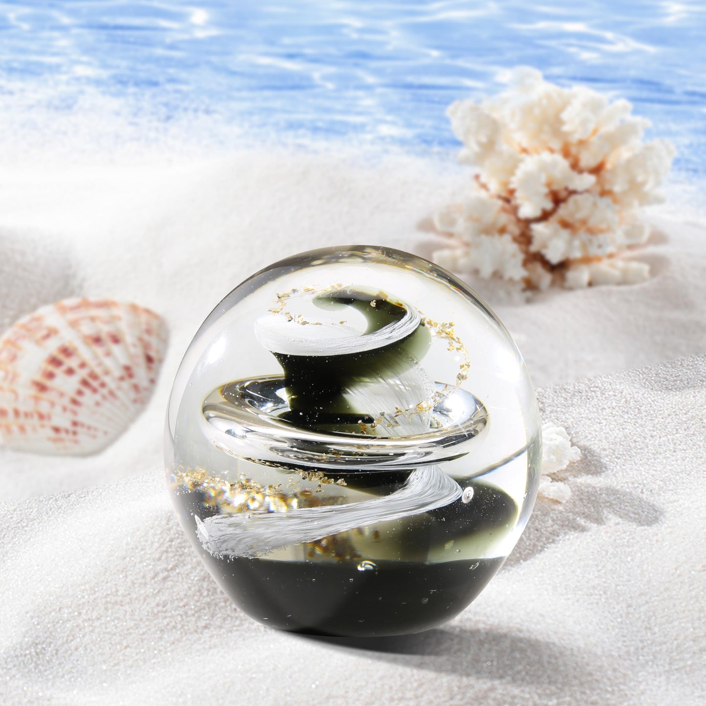 JFTOSALE 3.15in Abstract Galaxy Glass Ball Paperweight Blown Glass Art Modern Black and White Decorative Accent for Office, Shelf, and Table Top