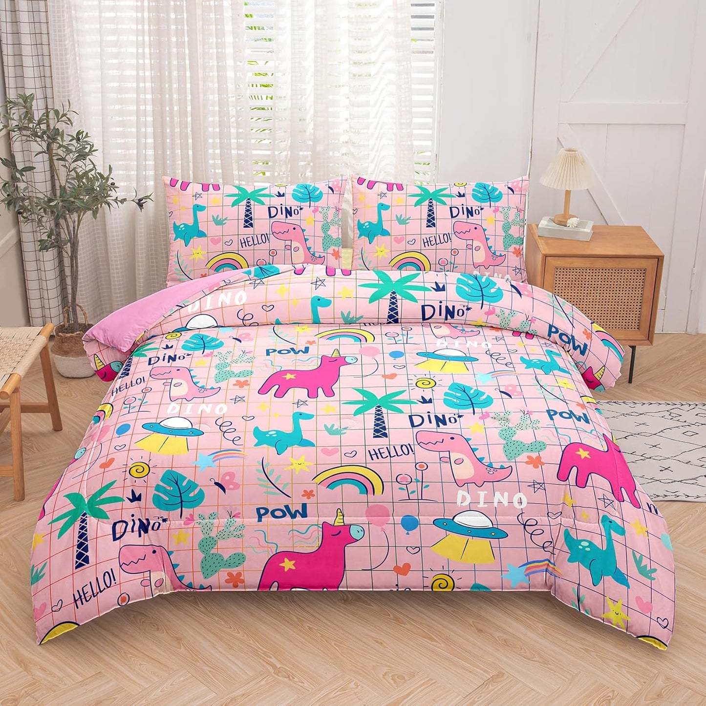 Peopleareok Unicorn Full Comforter Set for Girls Kids, Cute Pink Purple Unicorn Print Bedding Set Full, 5-Piece Bed in a Bag, Kids Cartoon Kawaii Comforter with Sheet Set