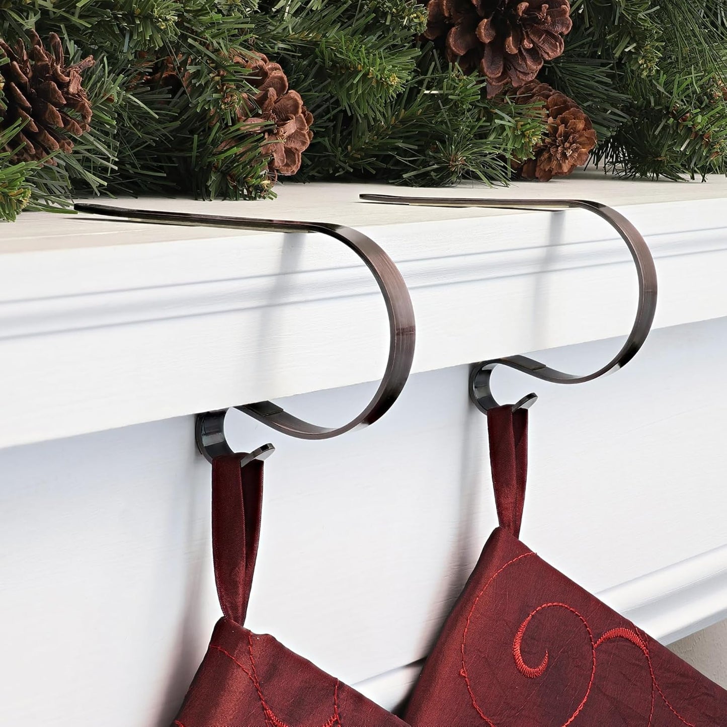 Gold MantleClip Stocking Holders Set - 4-Pack Removable ZINC Alloy Holiday Icons