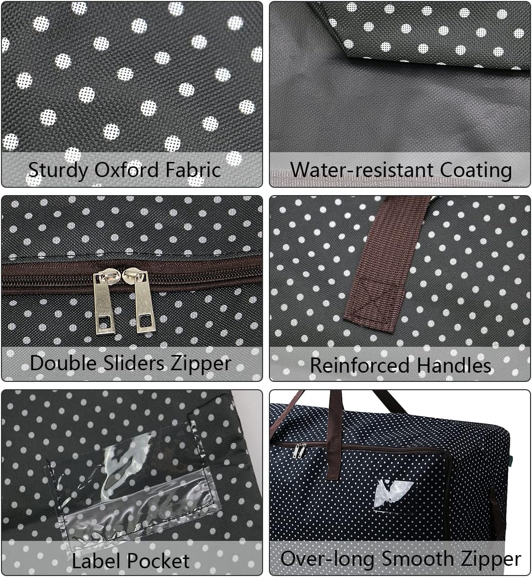 3-Side Zip Open Storage Bag for Christmas Trees & Party Ornaments - 27.5x16.5x13.8, Black Dots