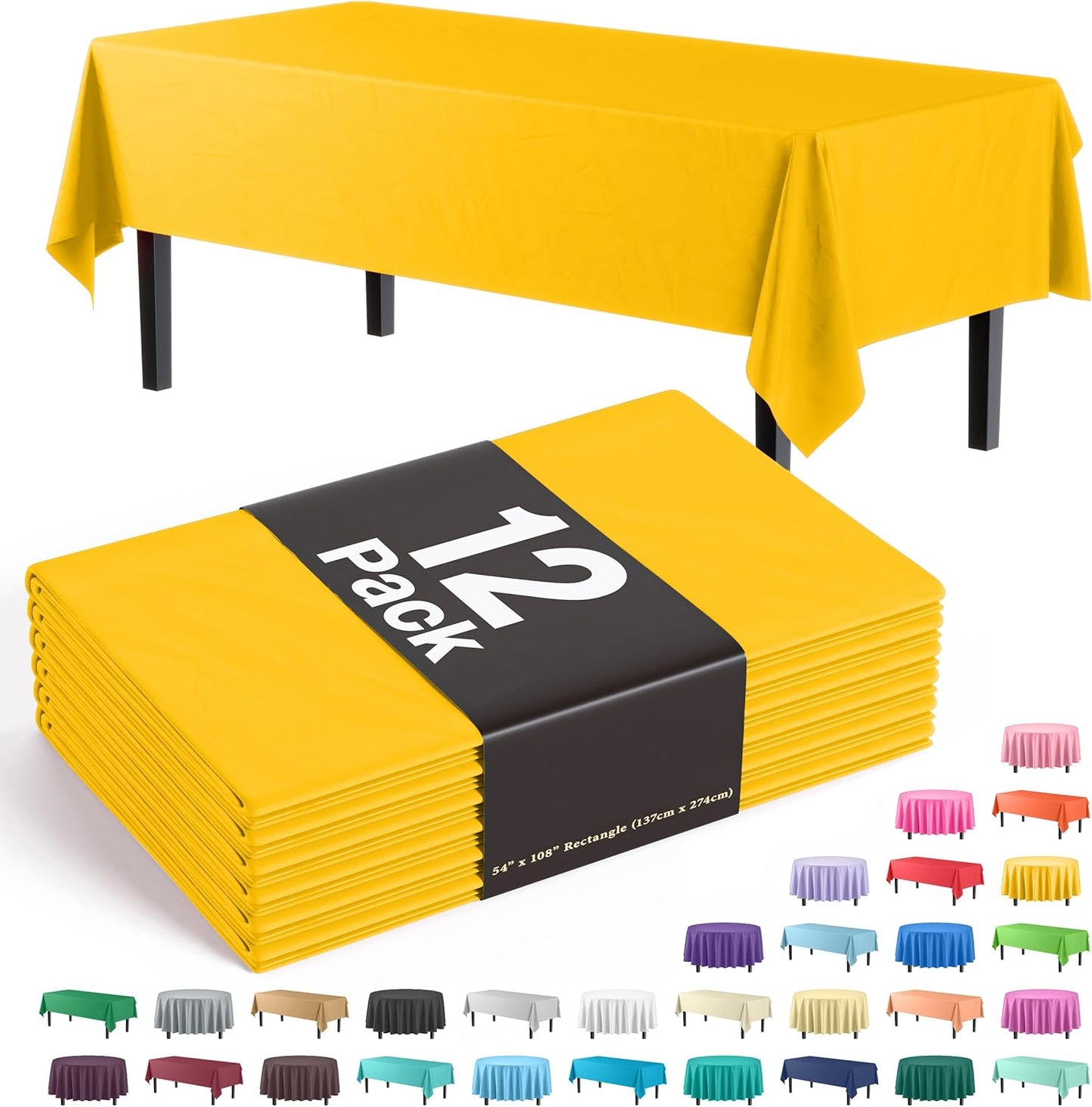 Ivory 84-Inch Round Tablecloth - 12-Pack Premium Plastic Party Supplies