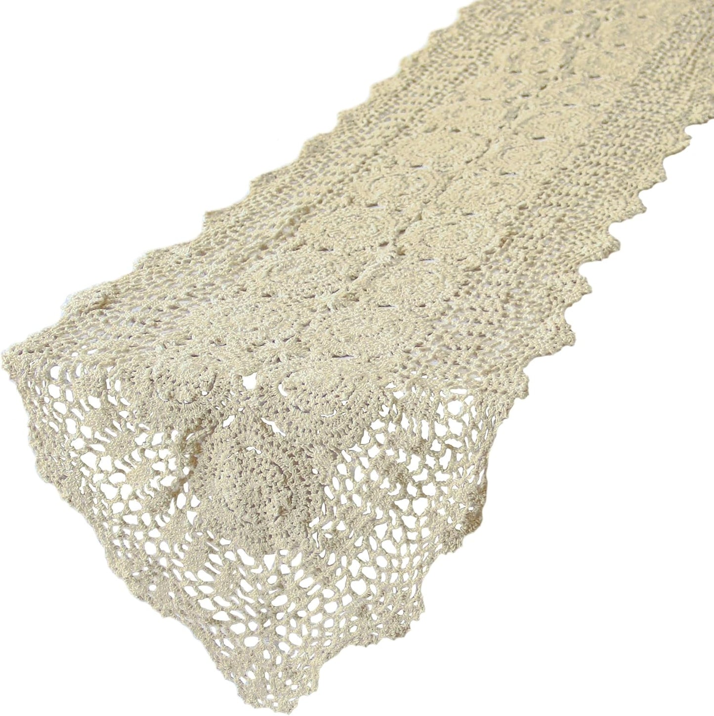 Handmade Crochet Cotton Lace Table Runner - 15 x 43 Inch Elegant Tablecloth