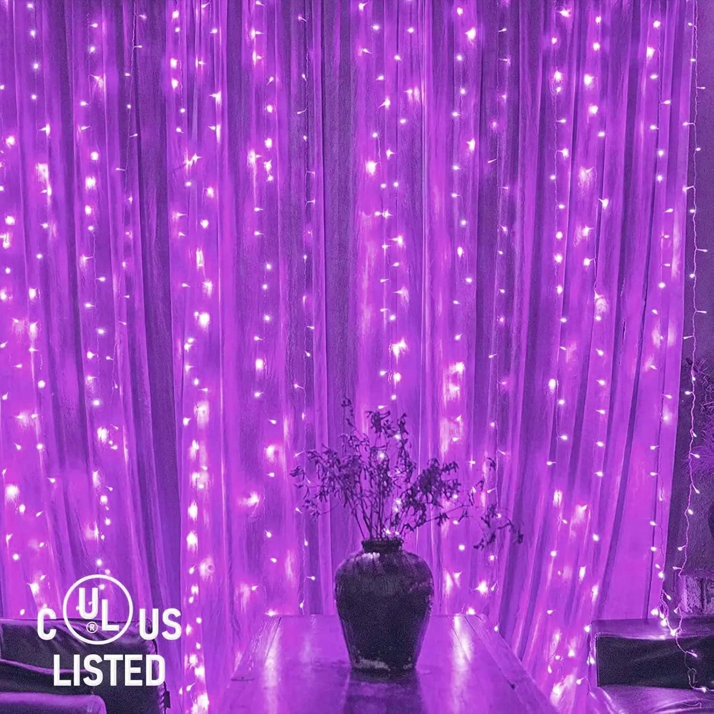 300 LED Twinkle Star Curtain String Lights - Warm White for Wedding, Home & Garden Decor