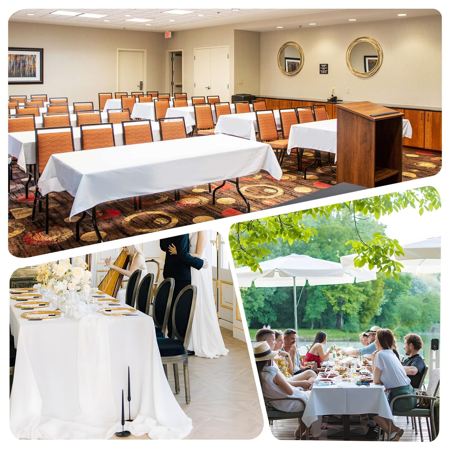 pepmily 8 Pack White Table Cloth 60x102 Inch Rectangle Tablecloths for 6 Foot Rectangle Tables, Wrinkle Resistant Washable Polyester Fabric Rectangular Table Cover for Dining Banquet Wedding Party