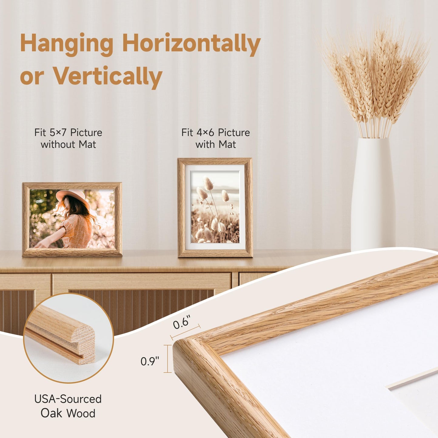 Fun Memories 5x7 Picture Frame Set of 3 - Solid Oak Wood Picture Frames with HD Tempered Glass, Handcrafted Rounded Corner 5 x 7 Wooden Frame Matted to 4x6 Photos, Tabletop or Wall Display
