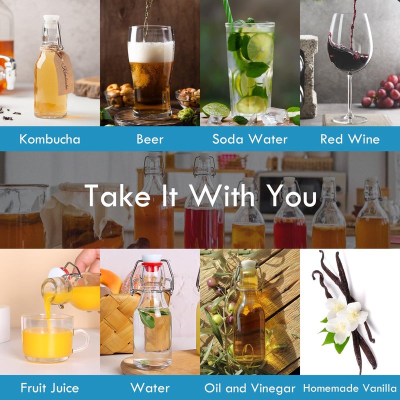 YEBODA 12 Pack 4oz Swing Top Glass Bottles,Small Flip Top Glass bottles with airtight Caps for Home Brewing,Kombucha,2nd Fermentation,Kefir,Beverages,Soda,Oils,Vinegar,Limoncello,Vanilla extract