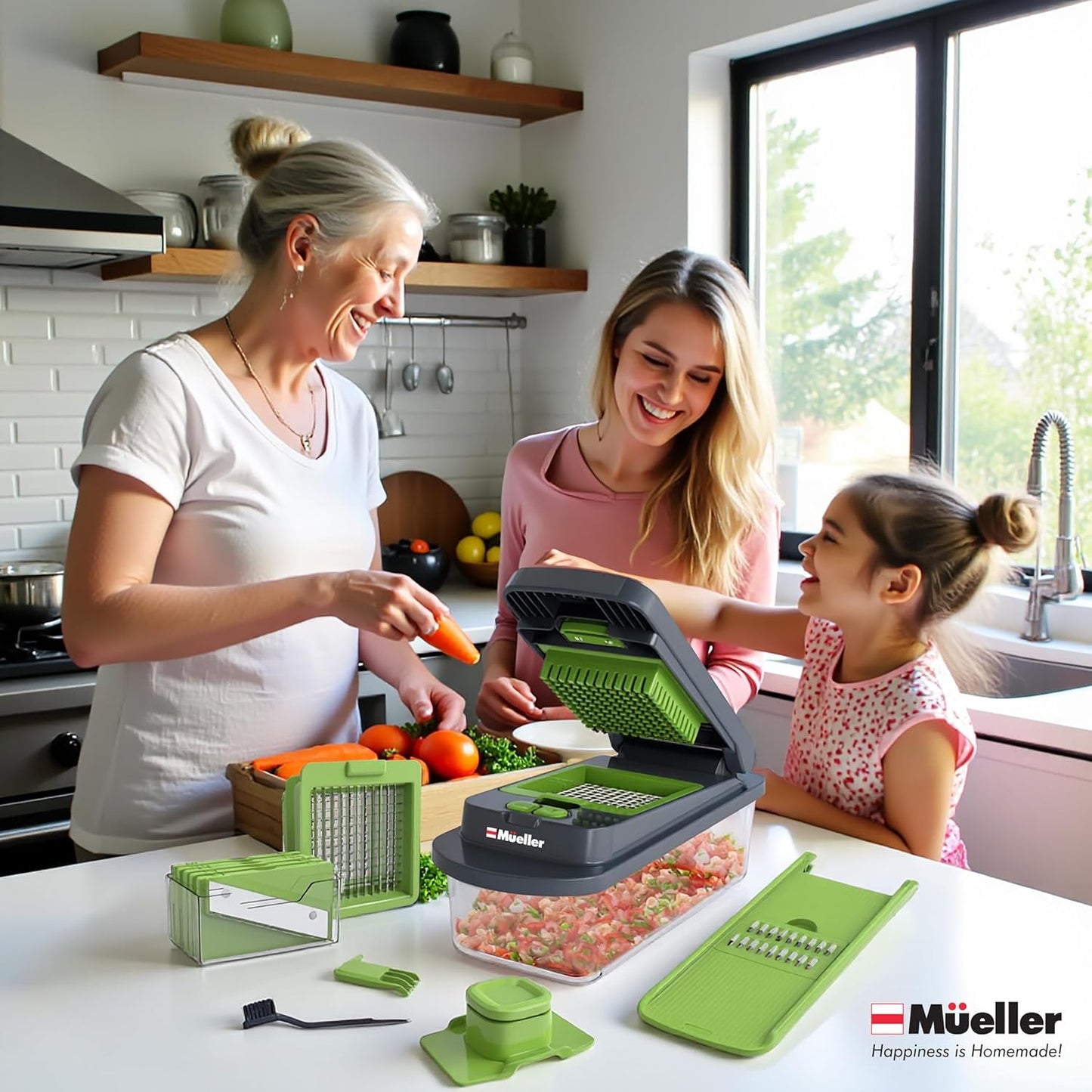Mueller Pro-Series 10-in-1 Vegetable Chopper - 8 Blades for Easy Dicing, Mincing & Slicing | Gray/Green