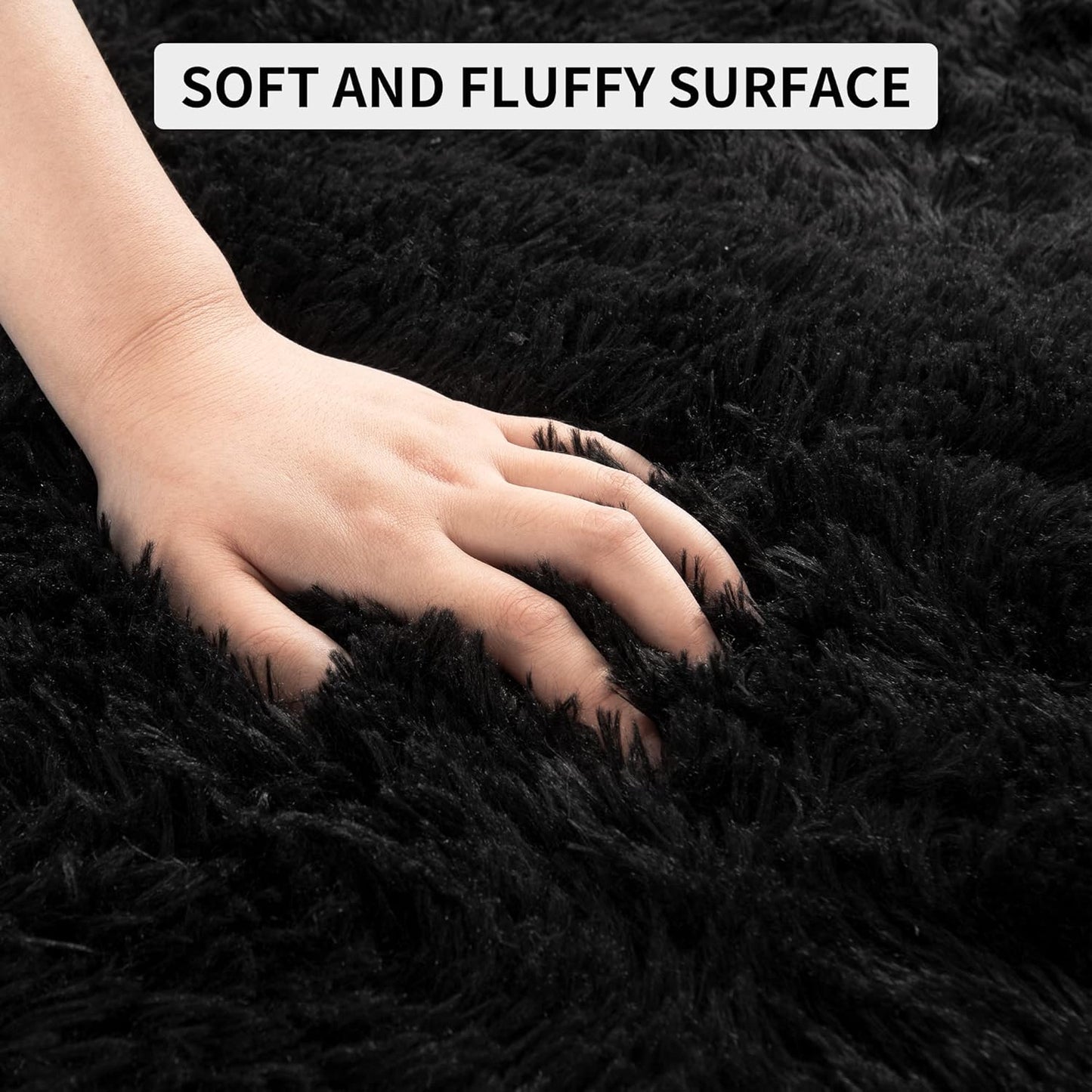 Tepook Super Soft Fluffy Rug - Modern Shaggy Fuzzy Indoor Carpet | Non-Slip, Black, 4 x 6 Feet