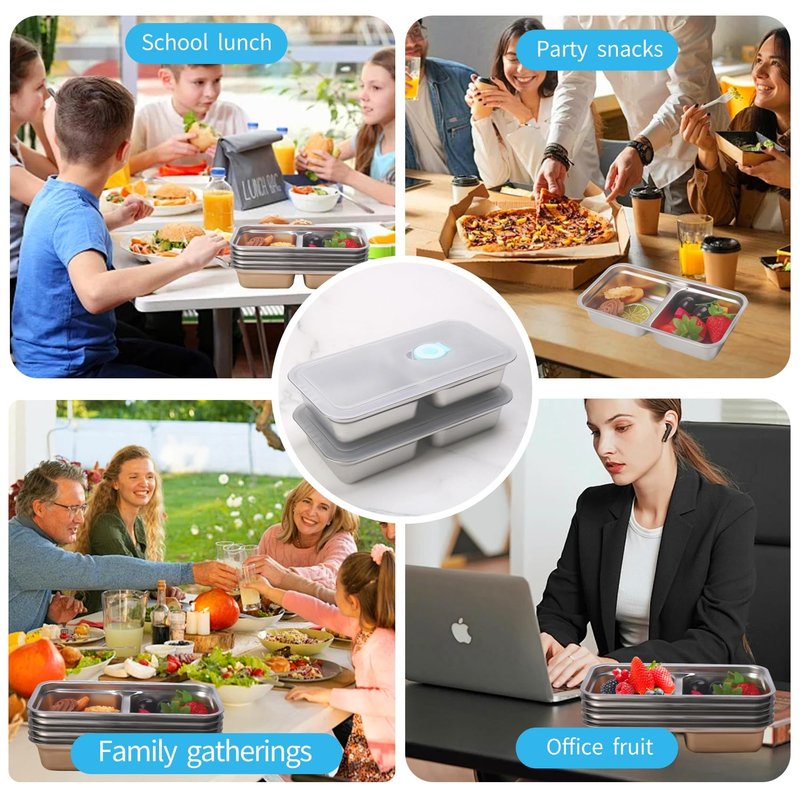 jootic Grab and Go Snack Containers, Stainless Steel Double Compartment Snack Containers with Lids, Reusable Condiment Container-Dishwasher Safe,Travel & Outdoor Camping Food Storage(2 PCS)