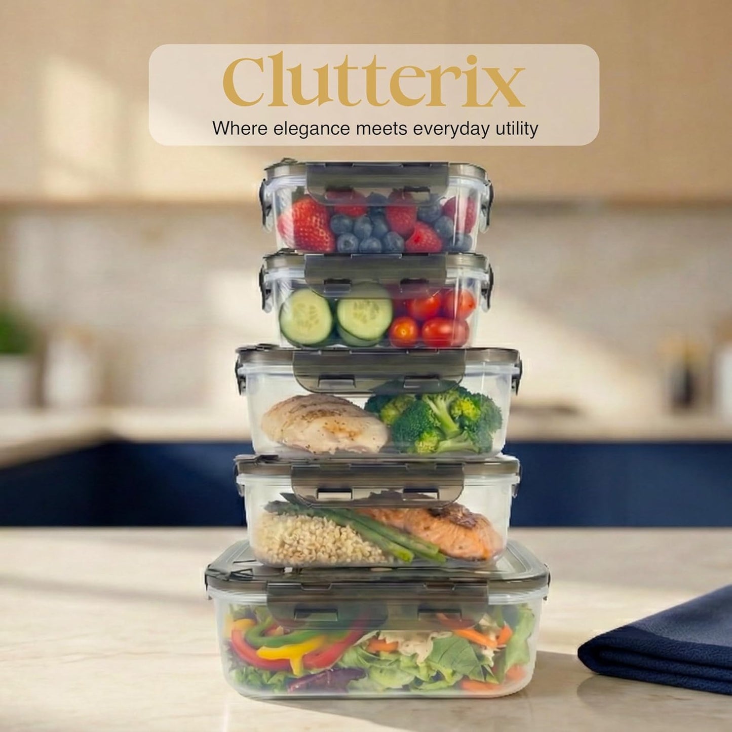 Vitamix BPA-Free Airtight Food Storage Containers - Vented Lids, 5-Pack Assorted Sizes for Meal Prep