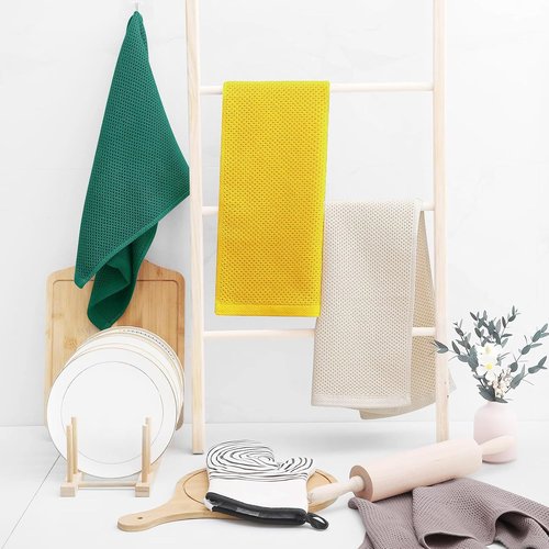 Homaxy 100% Cotton Waffle Weave Dish Towels - Ultra Soft & Absorbent | Quick Drying, 13 x 28 Inches, 6-Pack, Dark Green