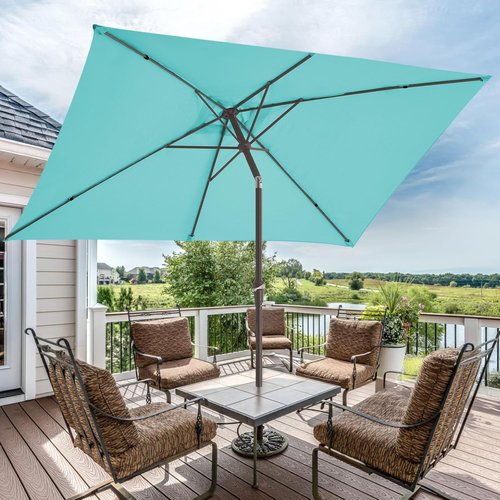 JEAREY Patio Umbrella - 6.5x10 ft Rectangular Outdoor Umbrella with Tilt & Crank | UV Protection, Peacock Blue