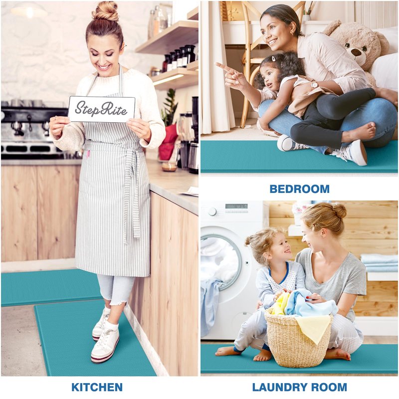 StepRite Kitchen Mats, 2PCS Kitchen Rugs, Cushioned Anti Fatigue Kitchen Mats for Floor, Non-Slip Standing Desk Mat, Waterproof Kitchen Rug Set for Kitchen, Floor, Office, 17.3"x30"+17.3"x59", Green