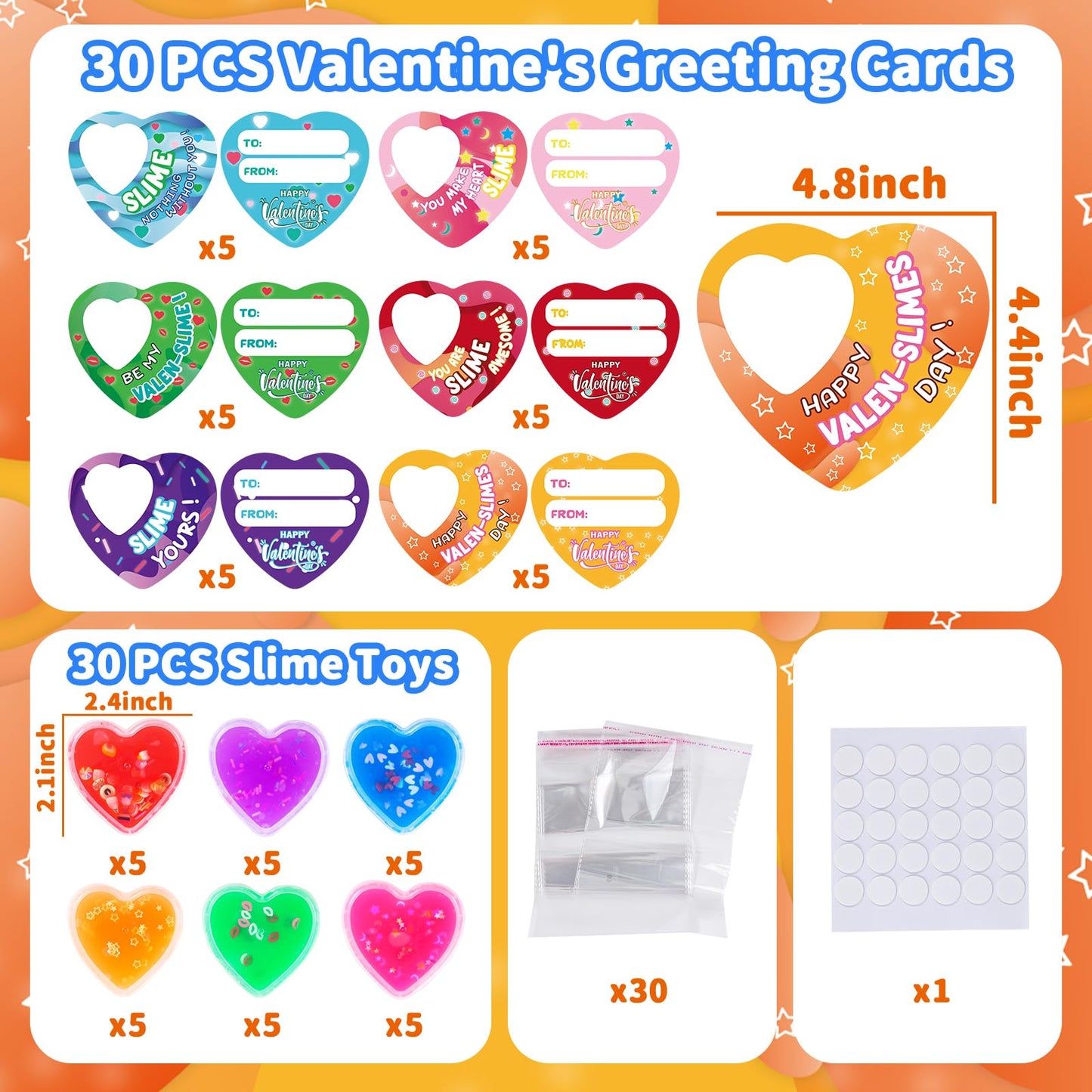 SpringFlower 30 Pack Valentines Day Cards For Kids With Heart Shape Slime Toys, Kids Classroom Valentines Exchange Gifts, Valentines Party Favors For Kids, School Classroom Valentine's Prizes