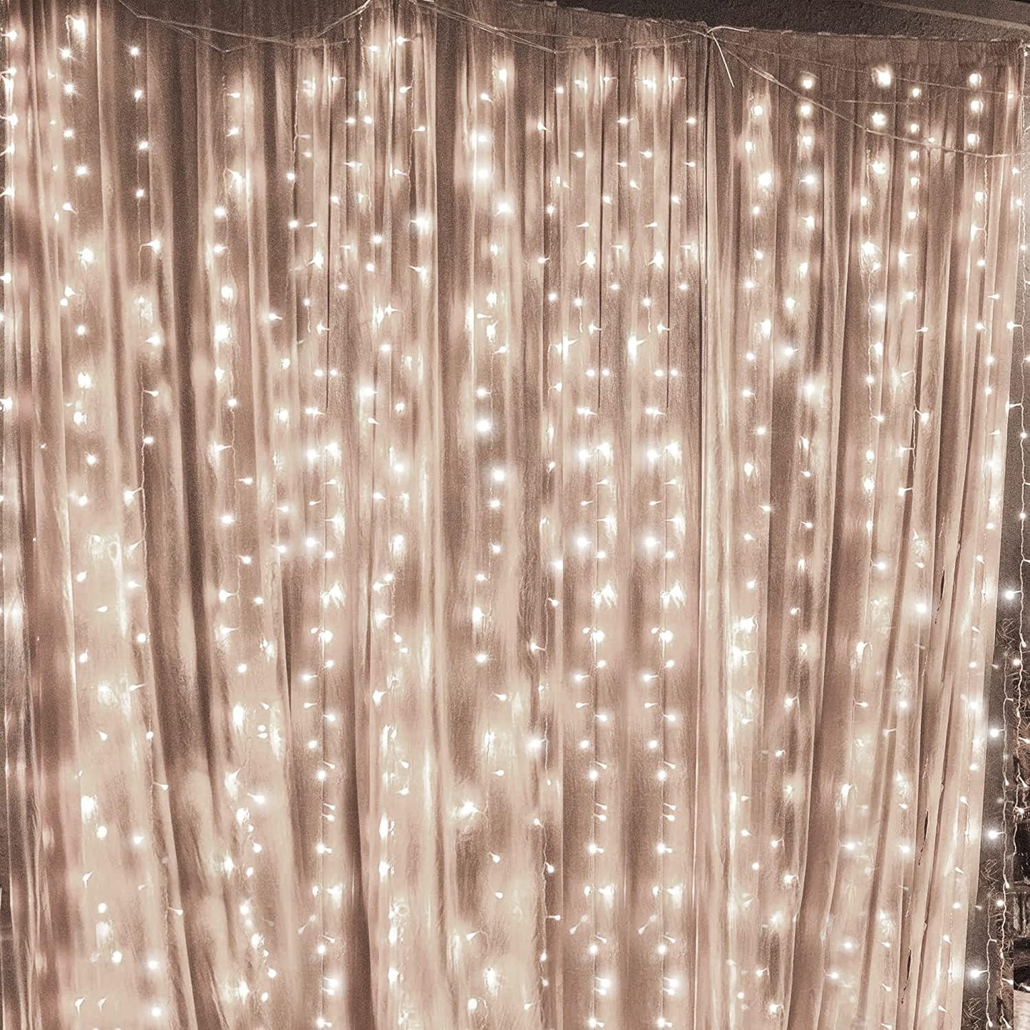 300 LED Twinkle Star Curtain String Lights - Warm White for Wedding, Home & Garden Decor