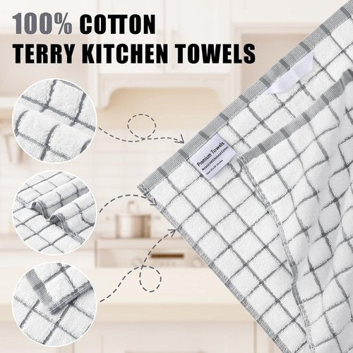 Homaxy Premium Kitchen Towels - Super Absorbent 6-Pack Grey Dish Towels (16”x28”) with Hanging Loop