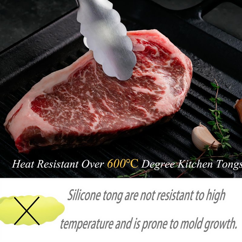 Stainless Steel Kitchen Tongs with Oak Wood Handle - Heat Resistant, Heavy Duty Locking Tongs for Cooking, BBQ, Salad, and Serving - Set of 2 (9" and 12") - Dishwasher Safe, Food Grade, No Rubber