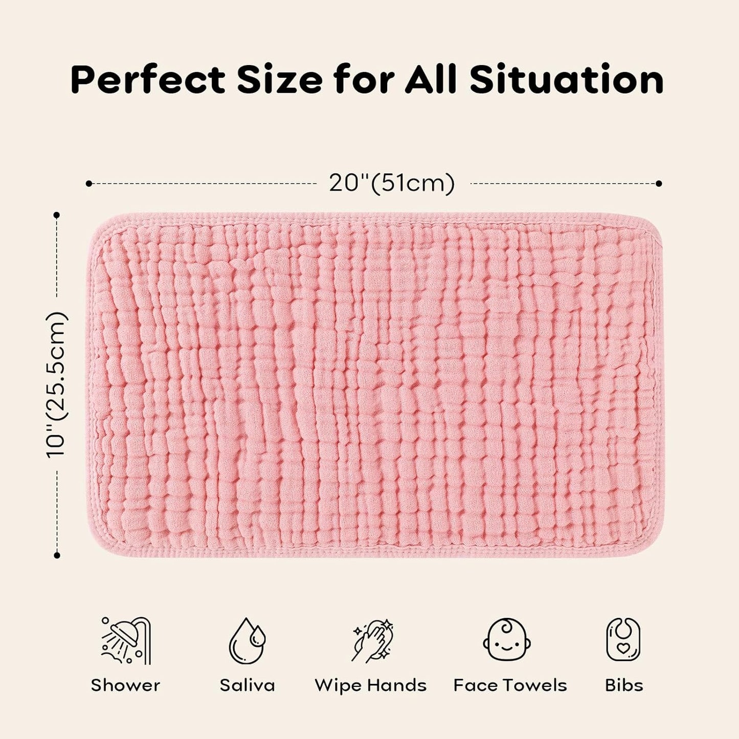 Looxii Muslin Burp Cloths - Ultra Soft & Absorbent 6-Layer 100% Cotton | 20" x 10" | Perfect for Baby Girls in Gradient Pink