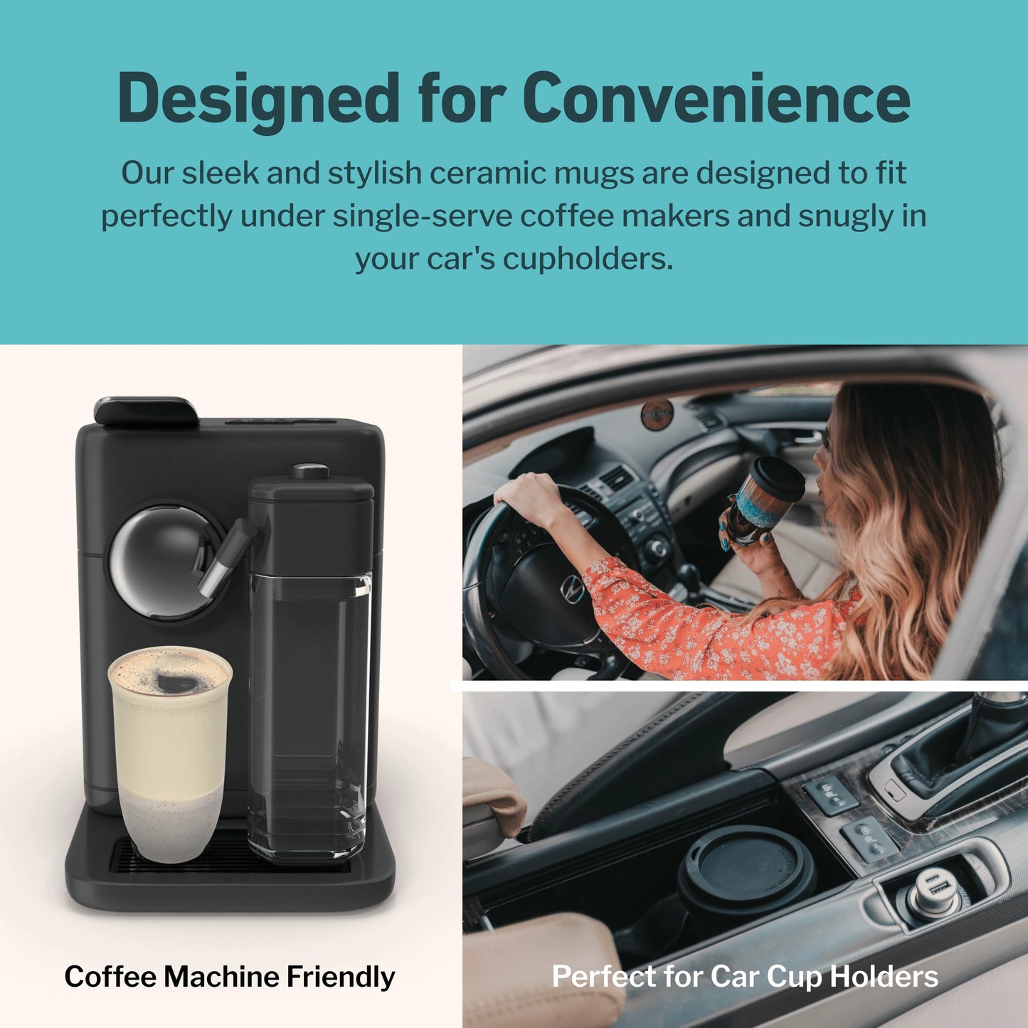 NOVA CERAMICS Travel Mug - Ceramic Coffee Mug With Lid – Microwave & Dishwasher Safe Coffee White & Grey Tumbler - Gifts For Women Men Him Her – 16oz – Mist