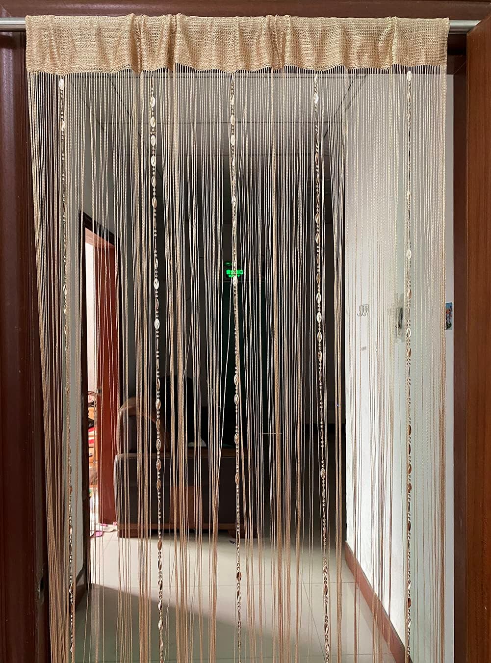 Button Beaded Door Curtain - Champagne Tassel Room Divider (39.3" x 78.5")