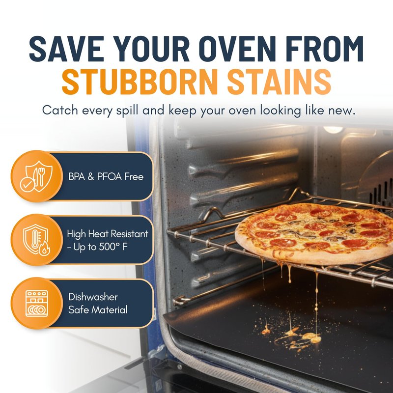 Oven Liners for Bottom of Oven - 4 Pack Large Heavy Duty Mats, 17”x25” Non-Stick Reusable Liner for Electric, Gas, Toasters, Grills - BPA & PFOA Free Kitchen Accessory to Keep It Clean (Black)