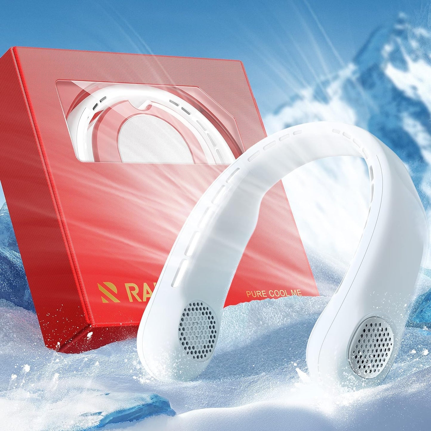 RANVOO 2024 AICE Portable Neck Cooling Fan -Ergonomic Fit, Adjustable Customize Size, Rechargeable Personal Ultra Lightweight Wearable Fan