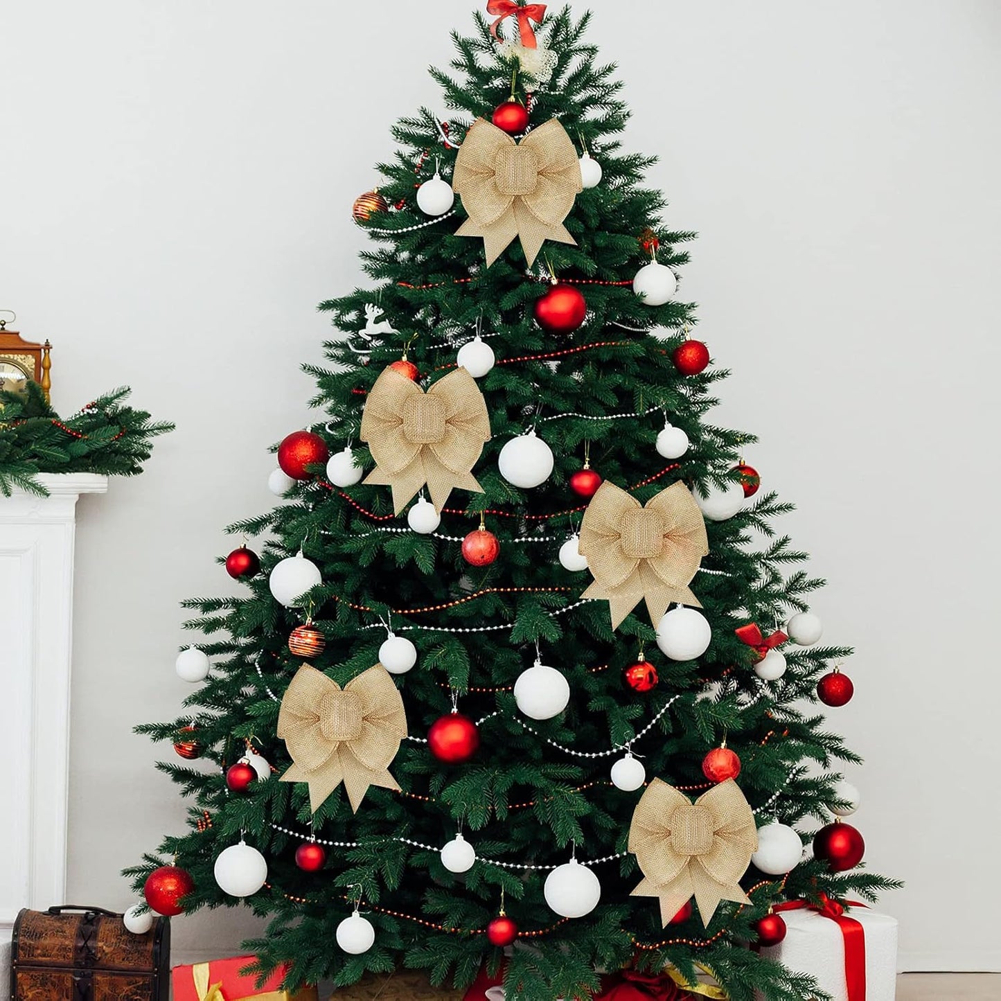 Xinnun Burlap Bows - Rustic Jute Decorations for Holiday Wreaths & Christmas Tree Toppers | 4 Pcs Set