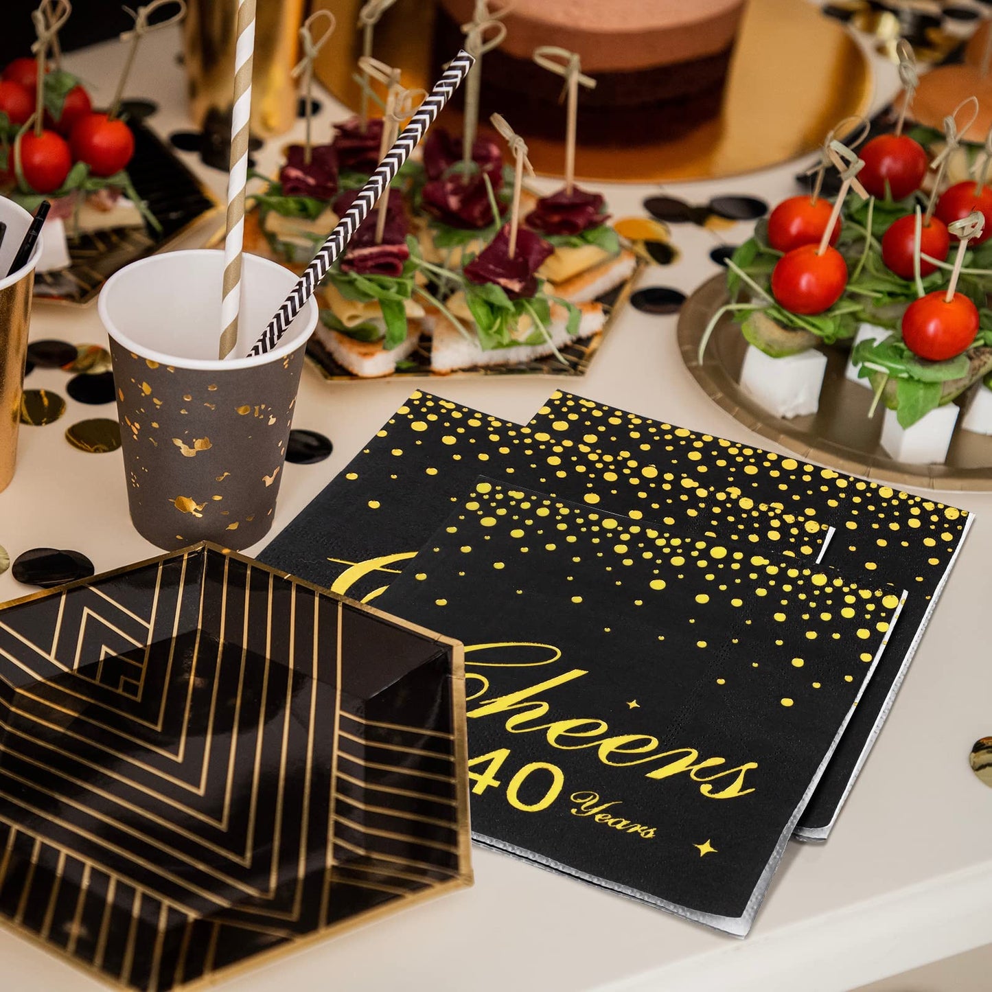 durony 60 Pieces Cheers to 40 Years Paper Napkins Black Gold Foil 3-Ply Party Napkins Folded 5 x 5 Inch Cocktail Napkins for 40th Anniversary Birthday Retirement Party Supplies Decorations